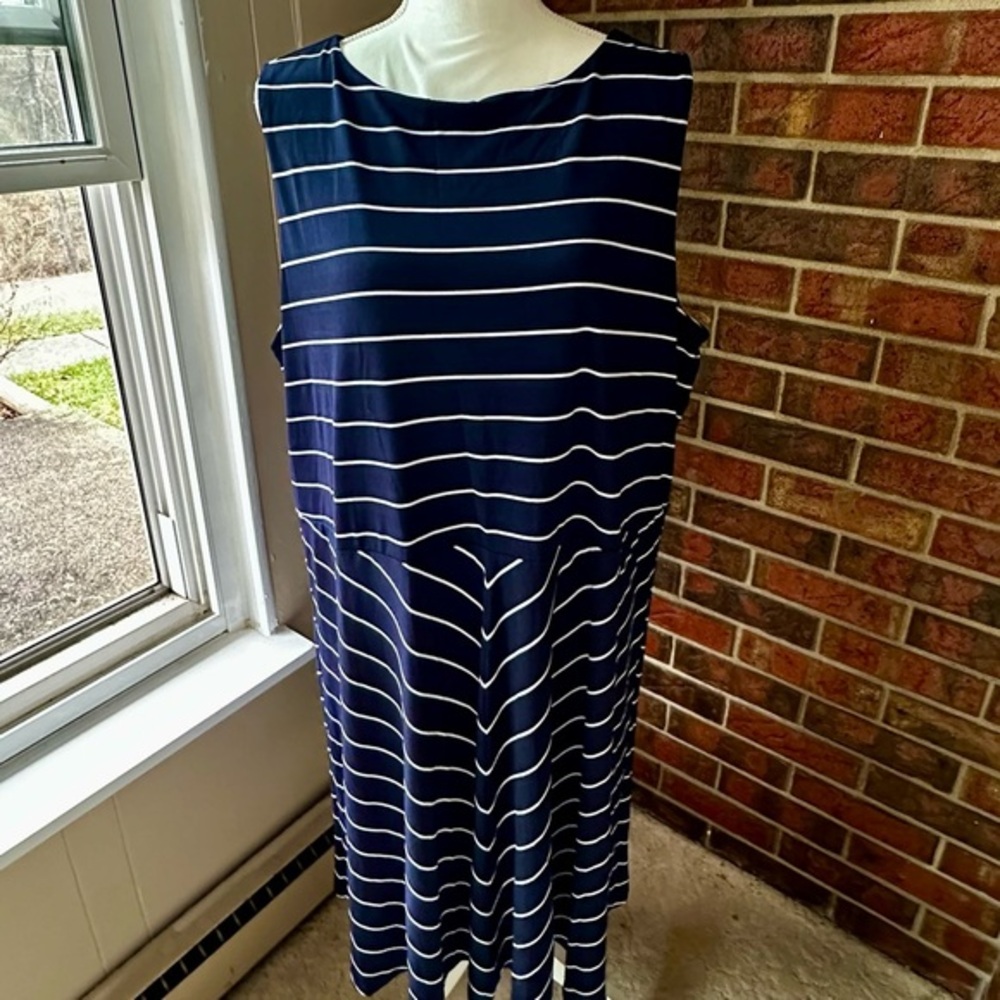 Charter Club Navy White Striped Sleeveless Dress Flowy Nautical Chevron Skirt